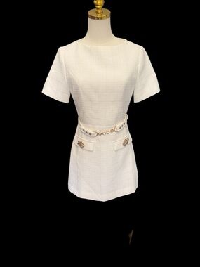 Commense White Mini Dress with Gold Details